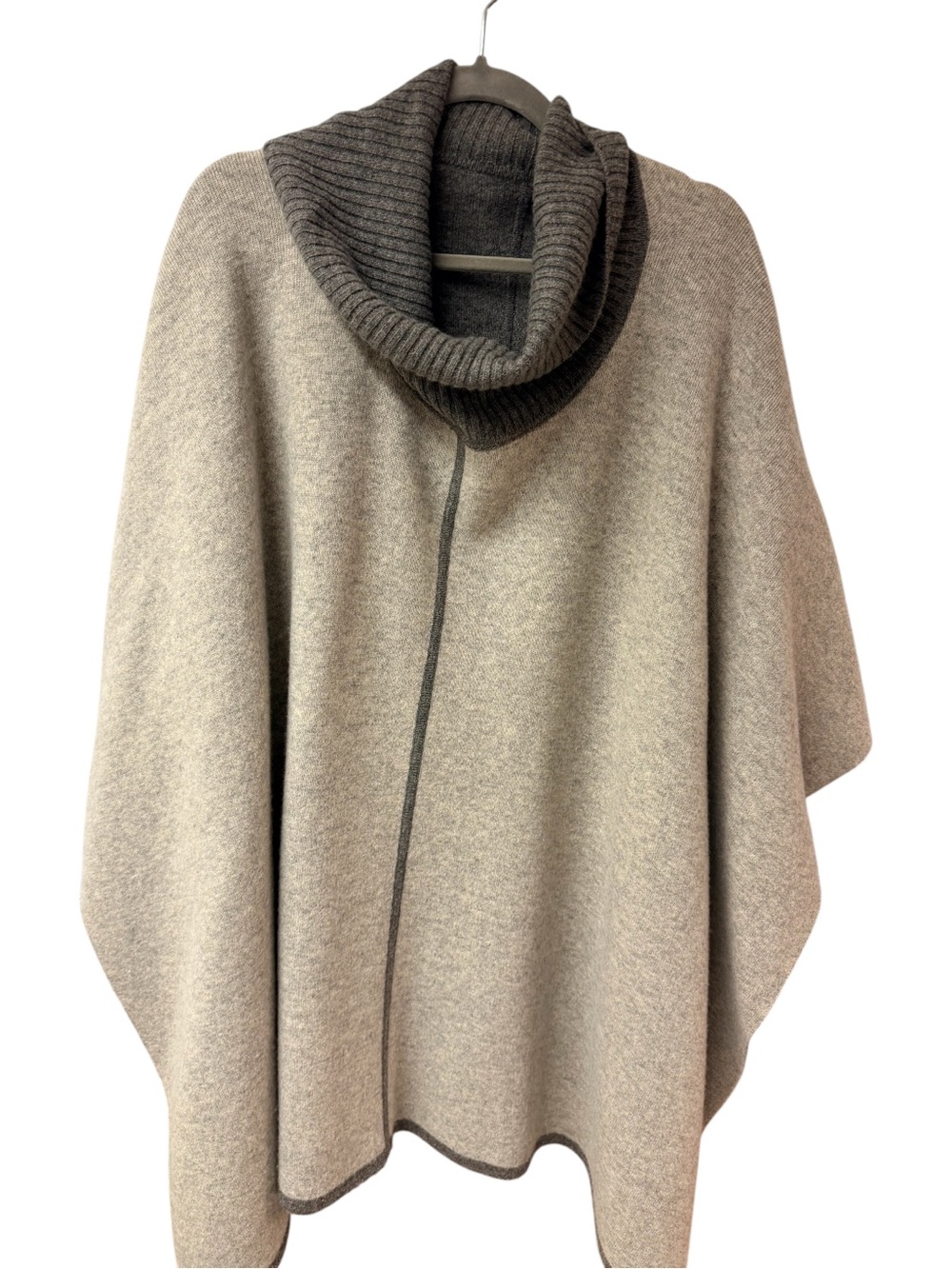 Neiman Marcus 100% Cashmere Reversible Gray/Beige Cowl Neck Poncho Sweater Wrap